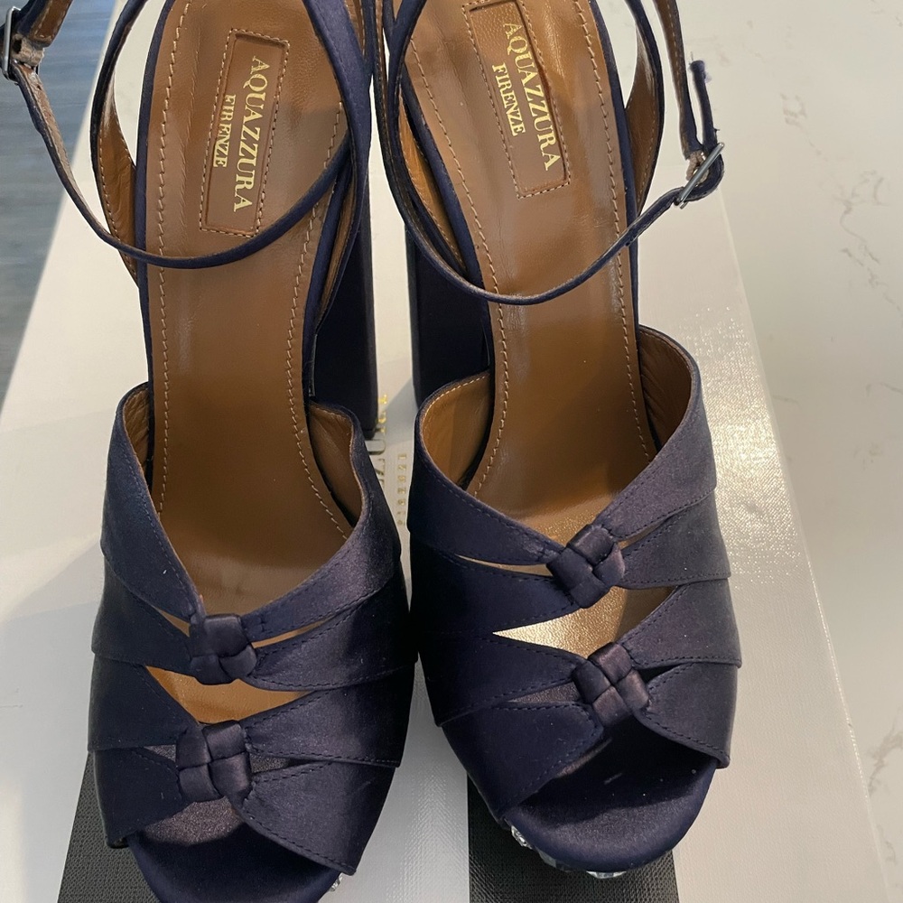 Aquazzura Dark Blue Satin Heels